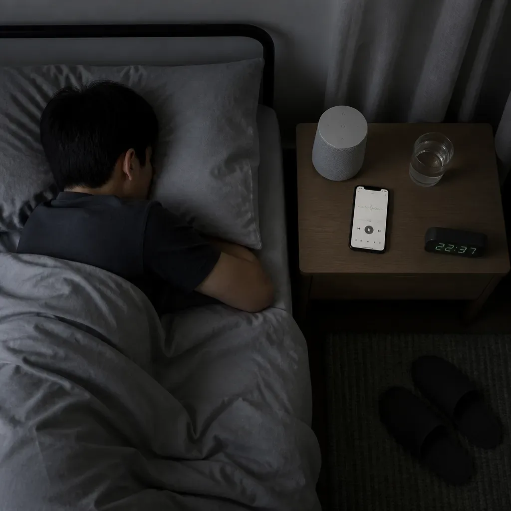 Người nghe nghỉ ngơi với âm thanh đầu giường ở mức thấp