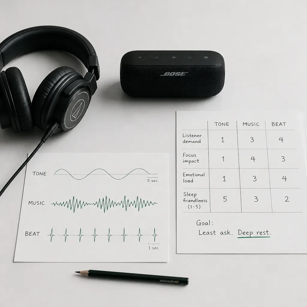Headphones and notes comparing frequency listening formats