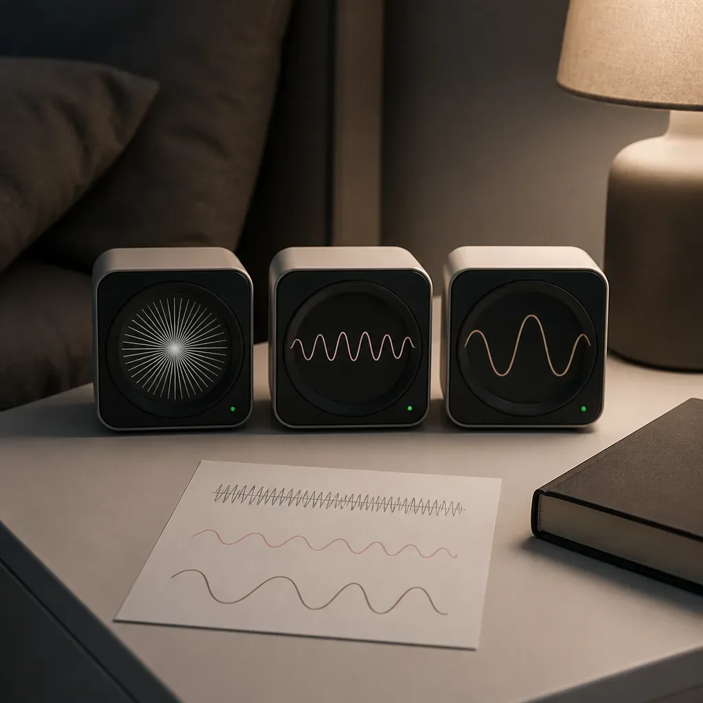 Three bedside speakers showing different noise textures