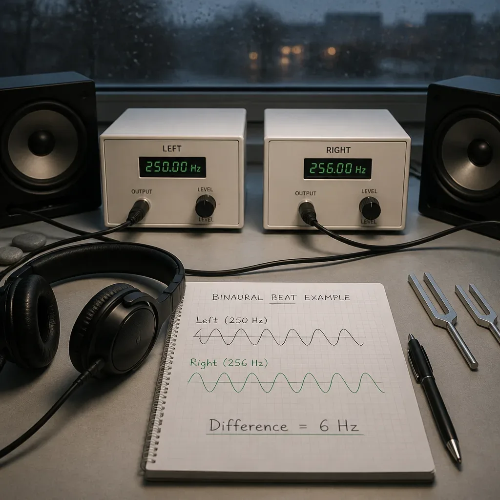 Notebook sketch of left and right binaural tones