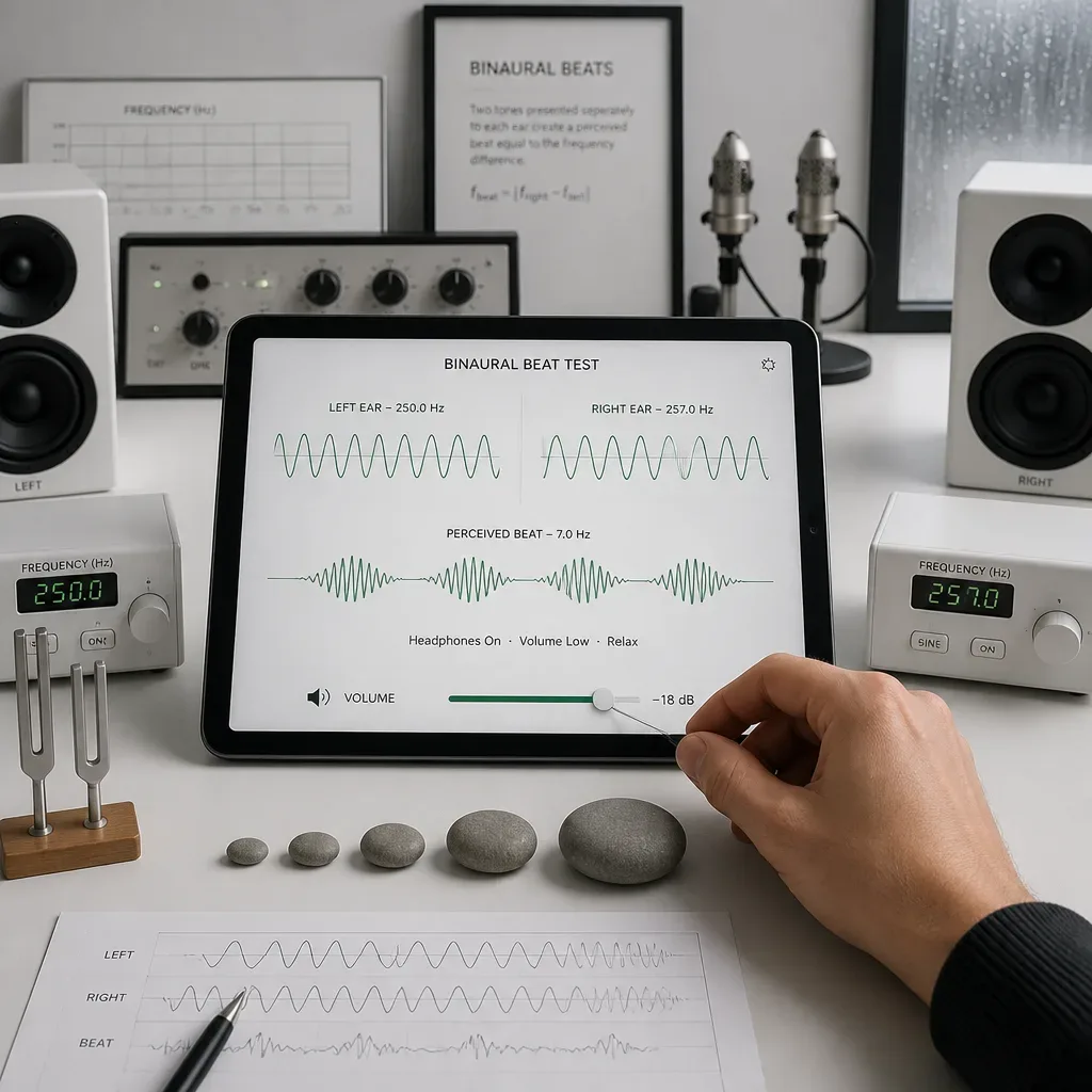 Tablet che mostra segnali binaurali sinistro e destro