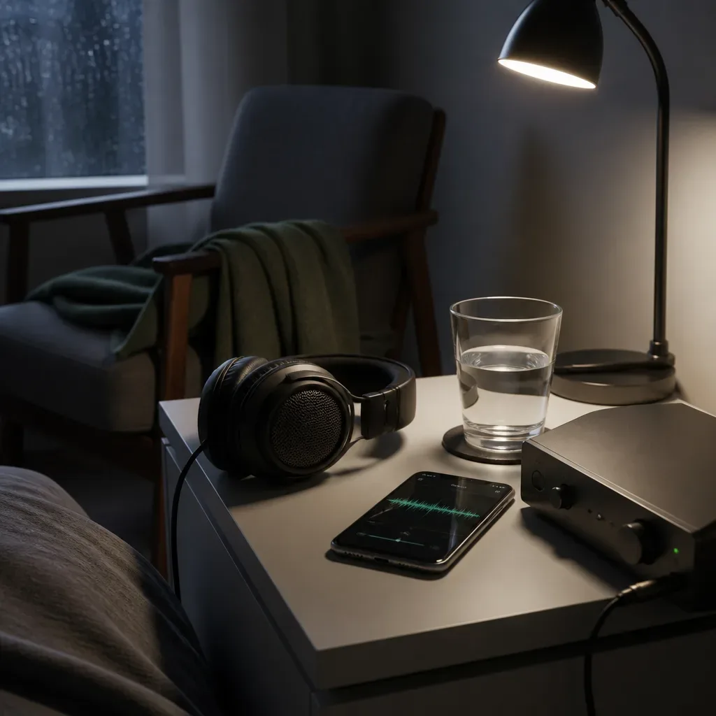 Low volume sleep audio setup on nightstand