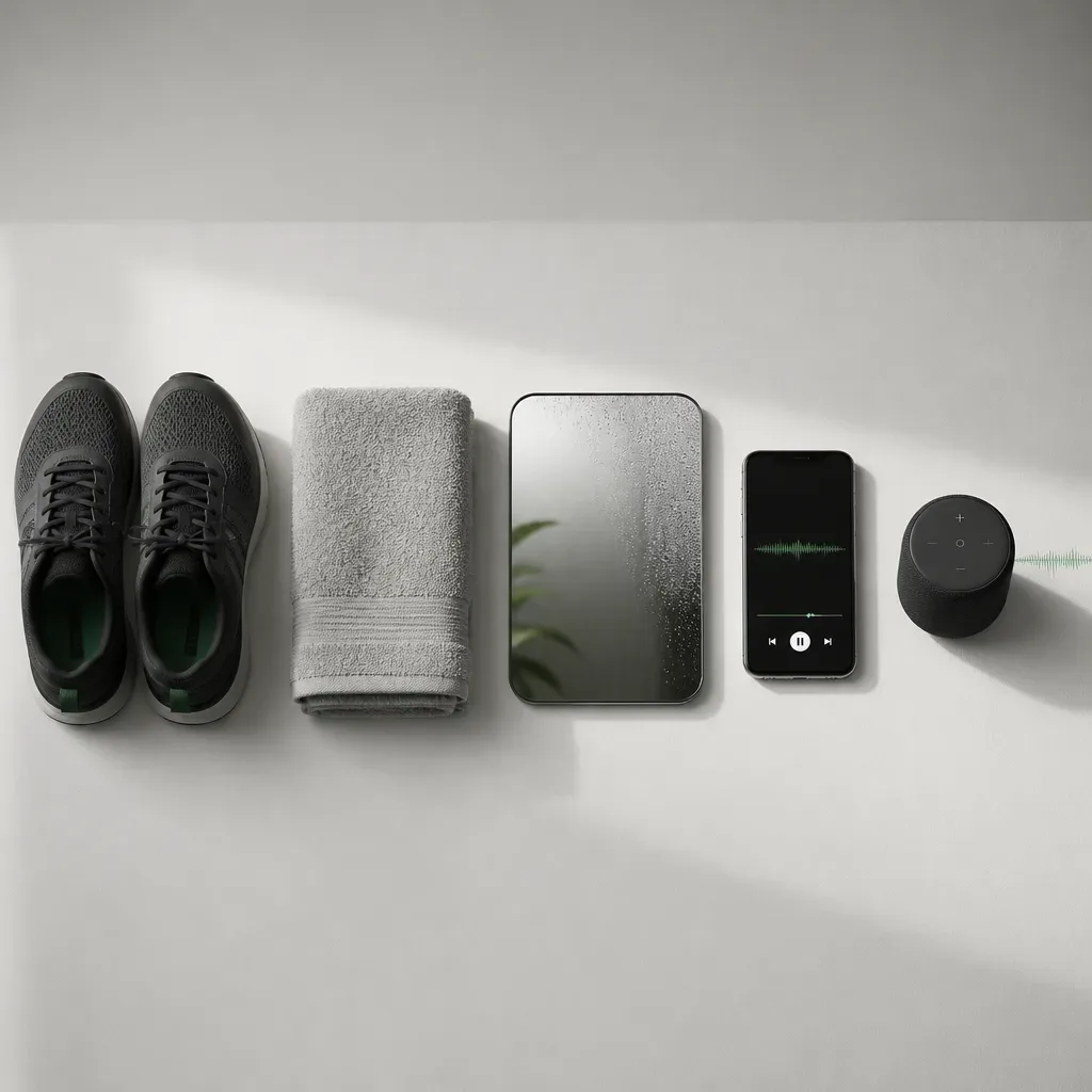 Objects arranged as a post-workout wind-down routine