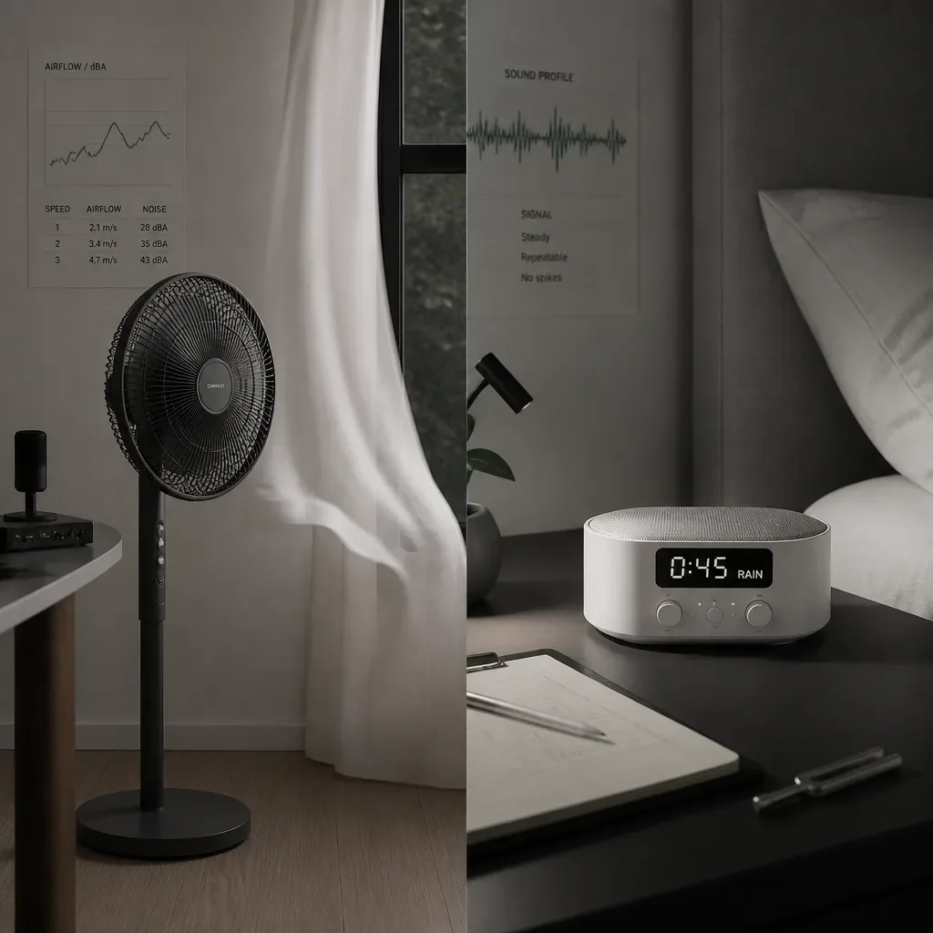 Ventilátor és hanggenerátor összehasonlítva az ágy mellett