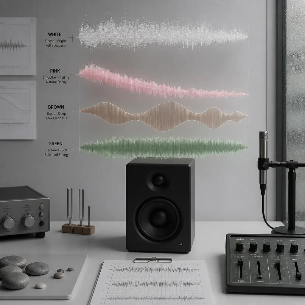 Four noise colors shown as soft waveform bands