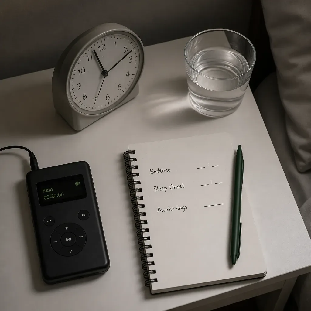Bedside notebook tracking sleep onset without clock watching