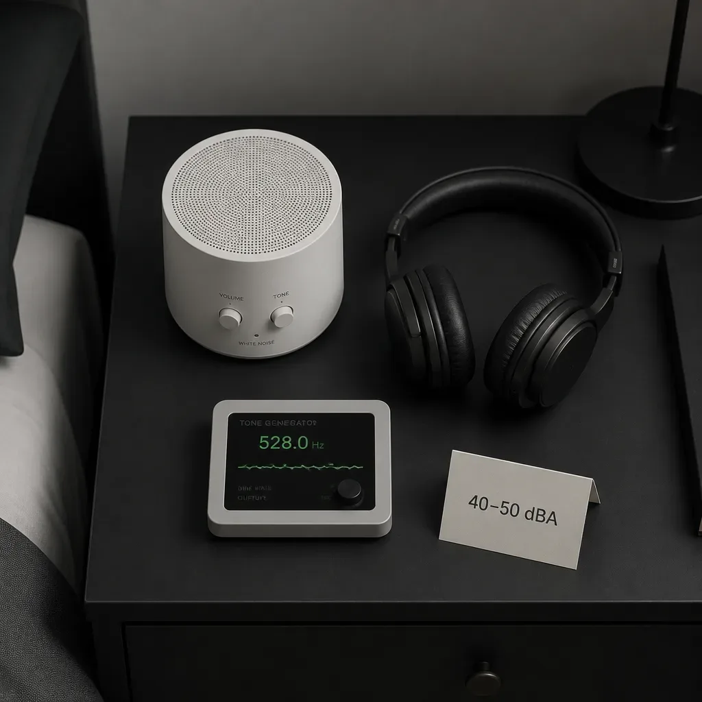 Bedside sound tools arranged for a quiet night