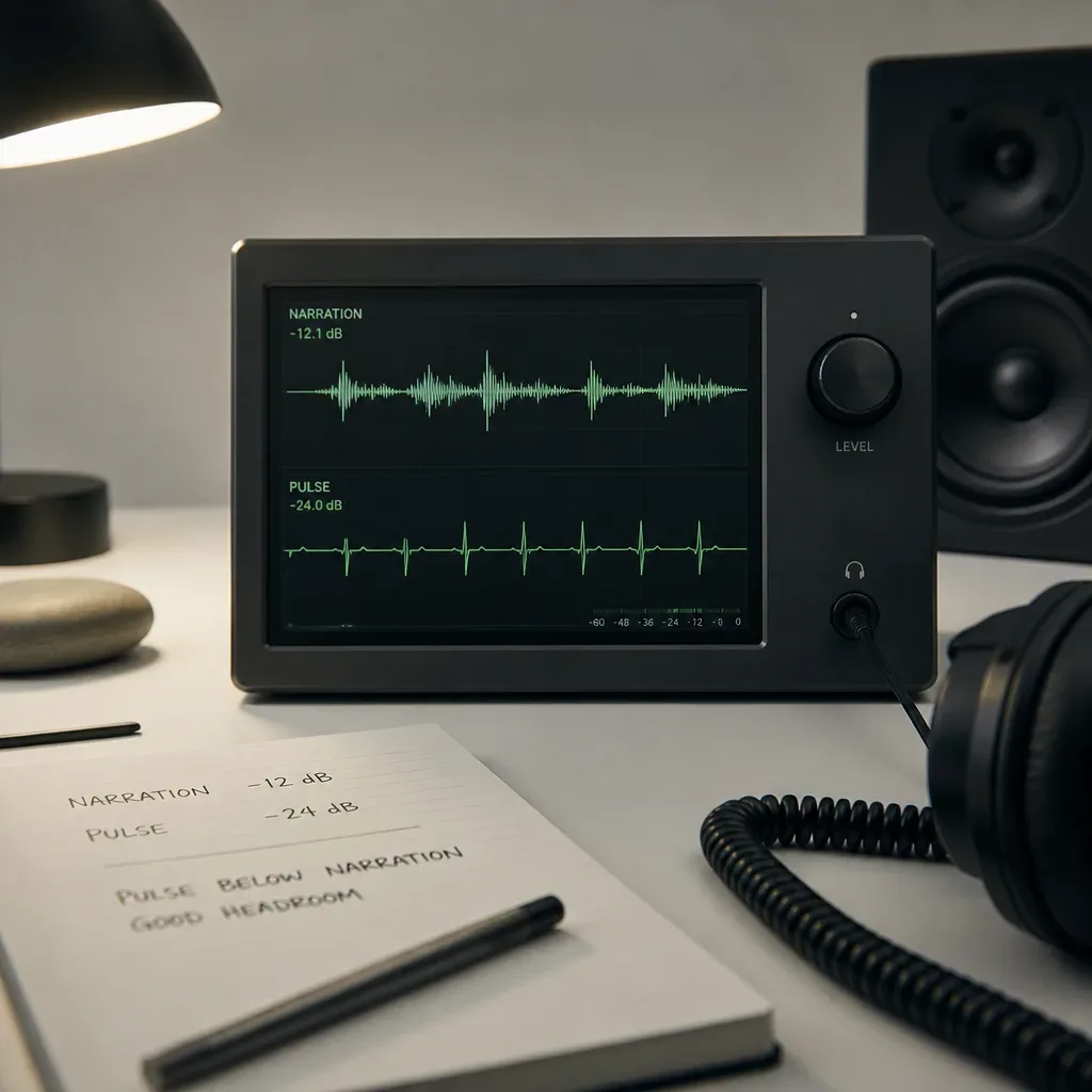 Narration waveform layered above a quiet pulse