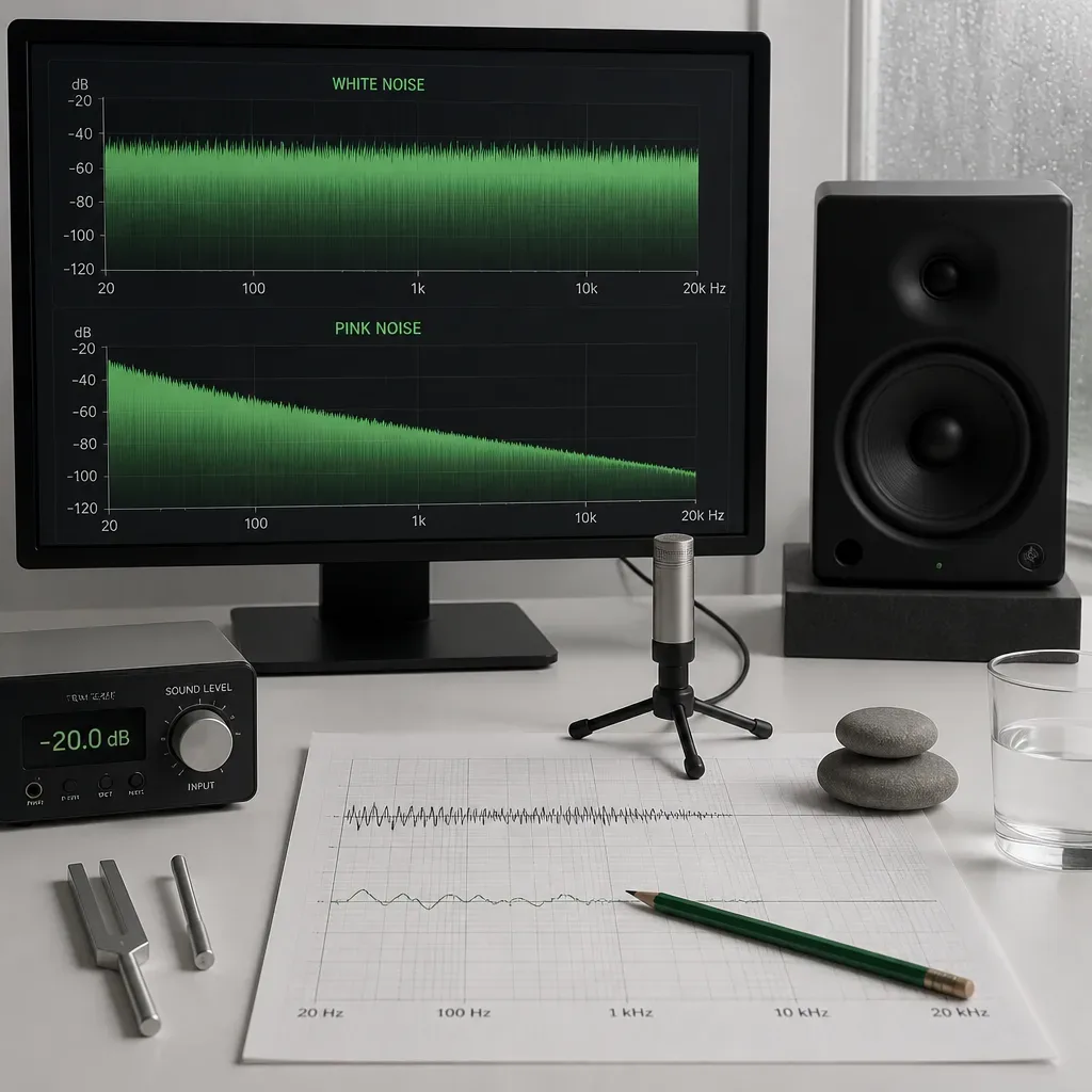 Monitor comparing pink and white noise spectra