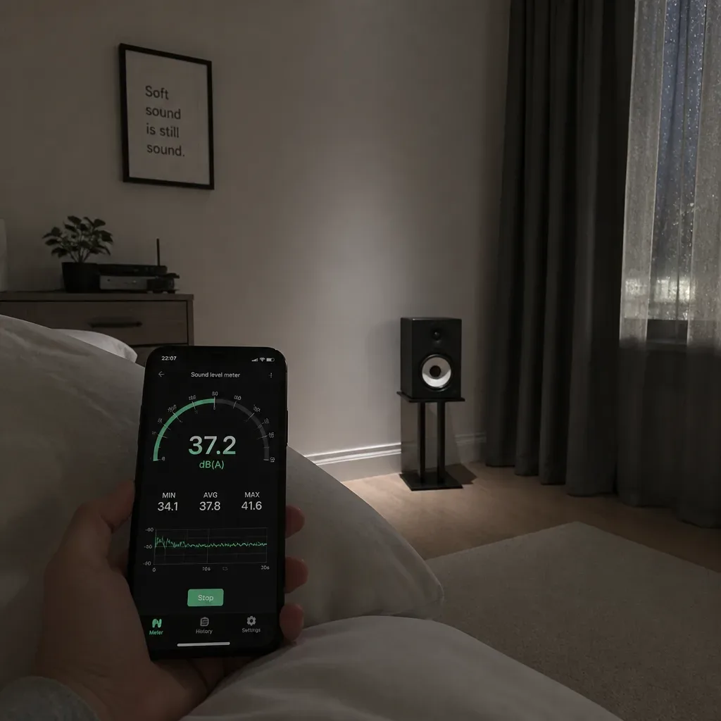 Phone measuring bedside noise level near pillow