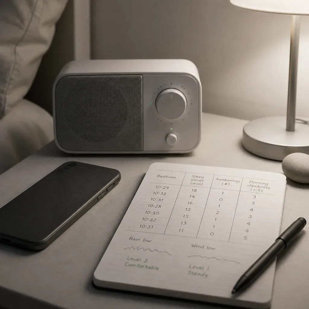 Bedside audio setup with simple sleep log