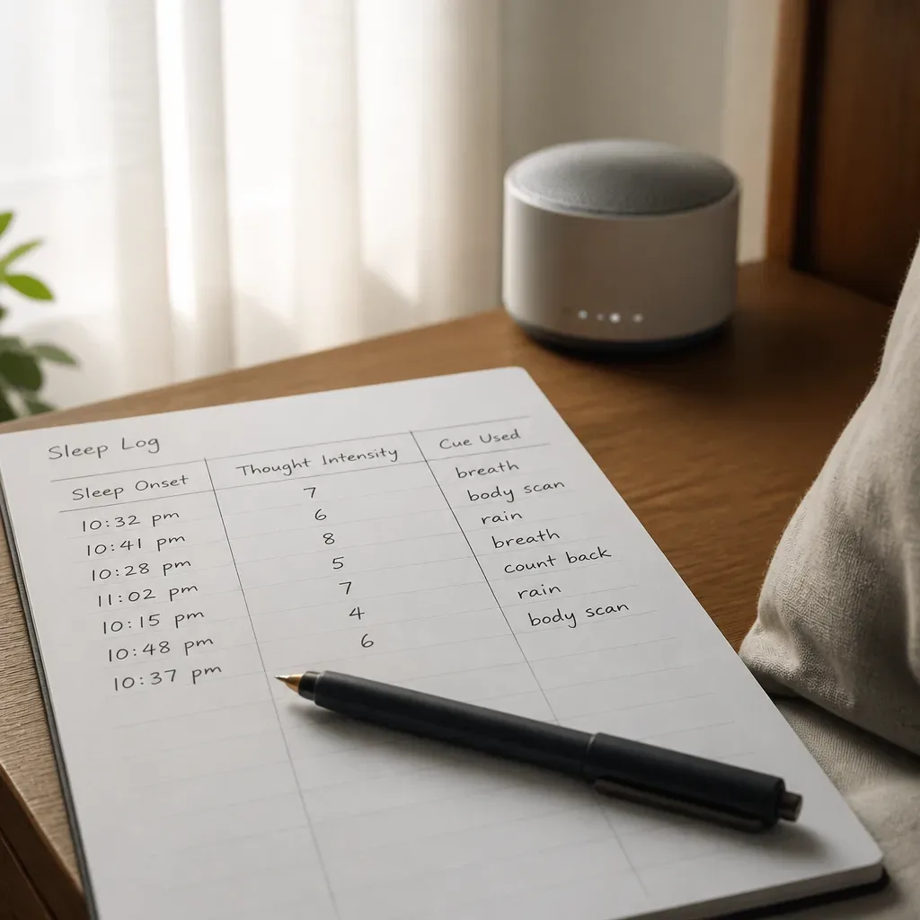 Simple sleep log beside a small speaker