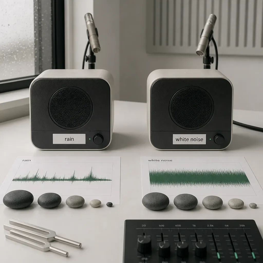 Rain and white noise waveform comparison on desk