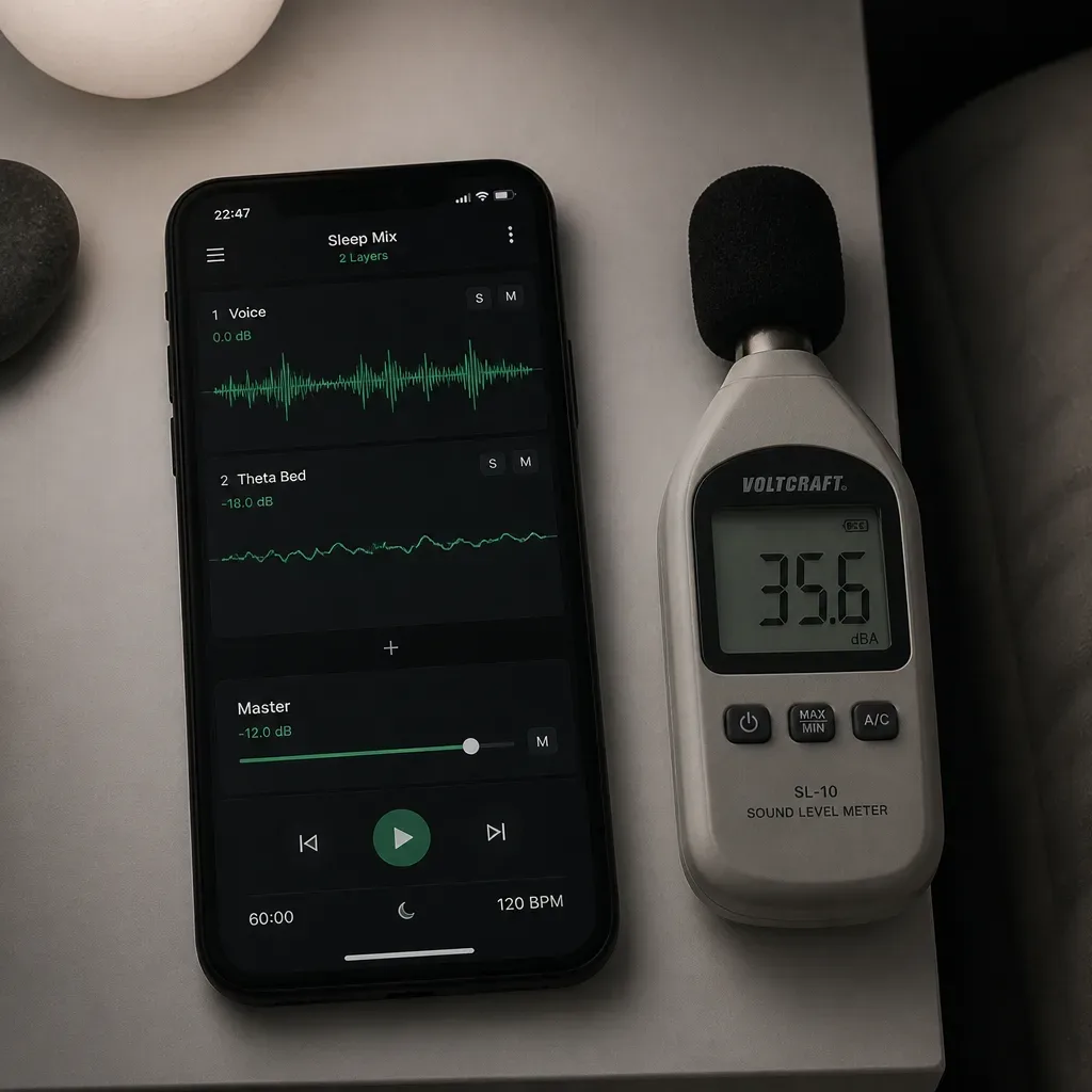 Phone showing voice track above soft theta layer