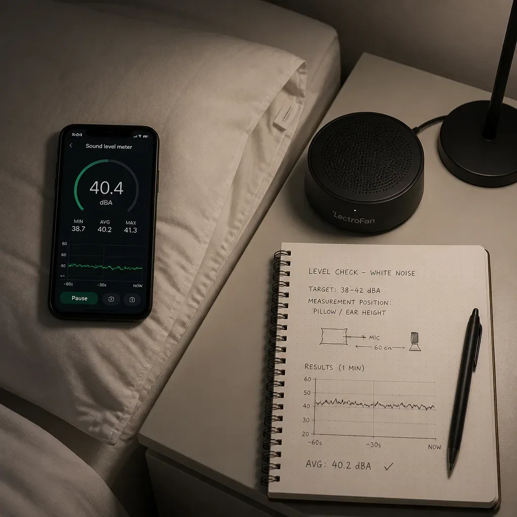 Phone measuring quiet bedside white noise level