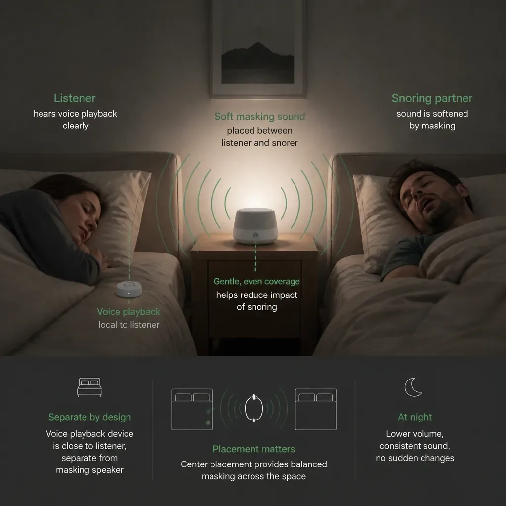 Speaker placed between listener and snoring partner