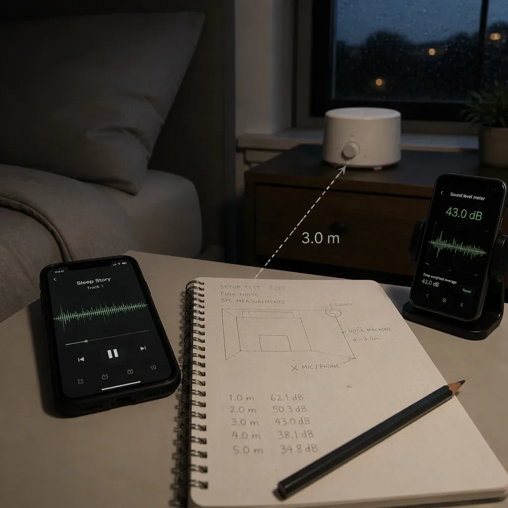 Phone decibel test beside separated audio sources