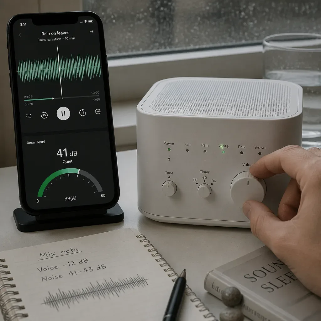 Hand setting low white noise under spoken audio