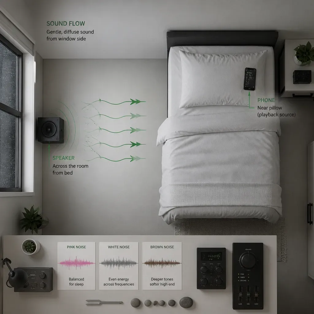Bedroom layout showing speaker distance and sound direction
