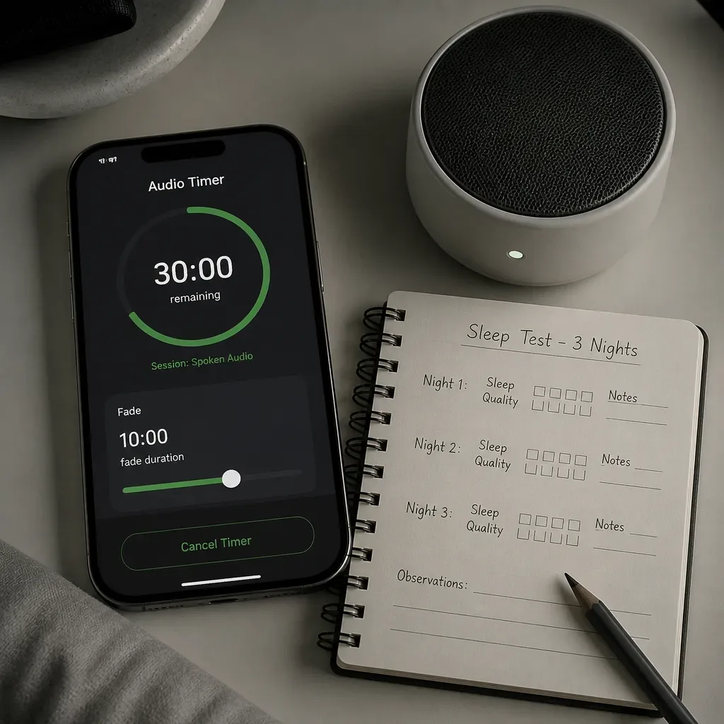 Phone timer beside speaker and sleep notes