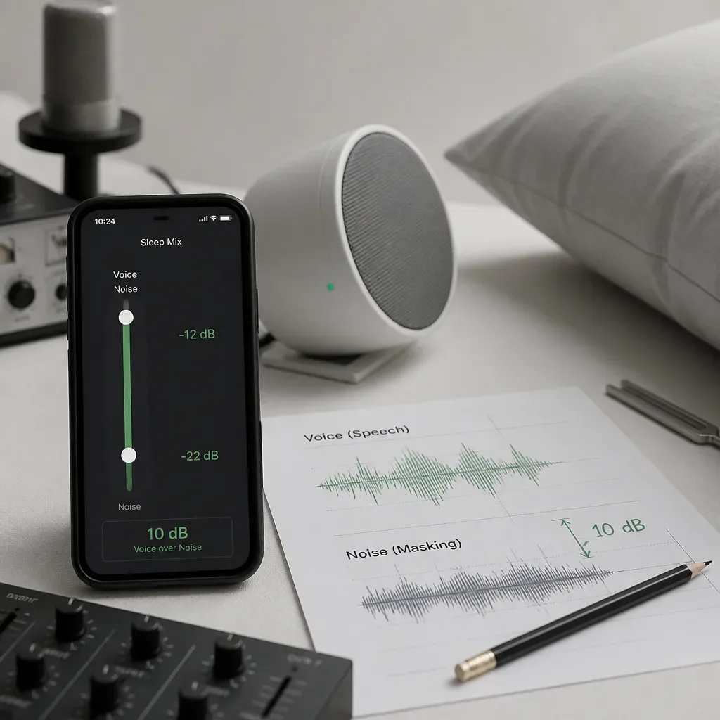 Slider suara narasi diatur di atas white noise lembut